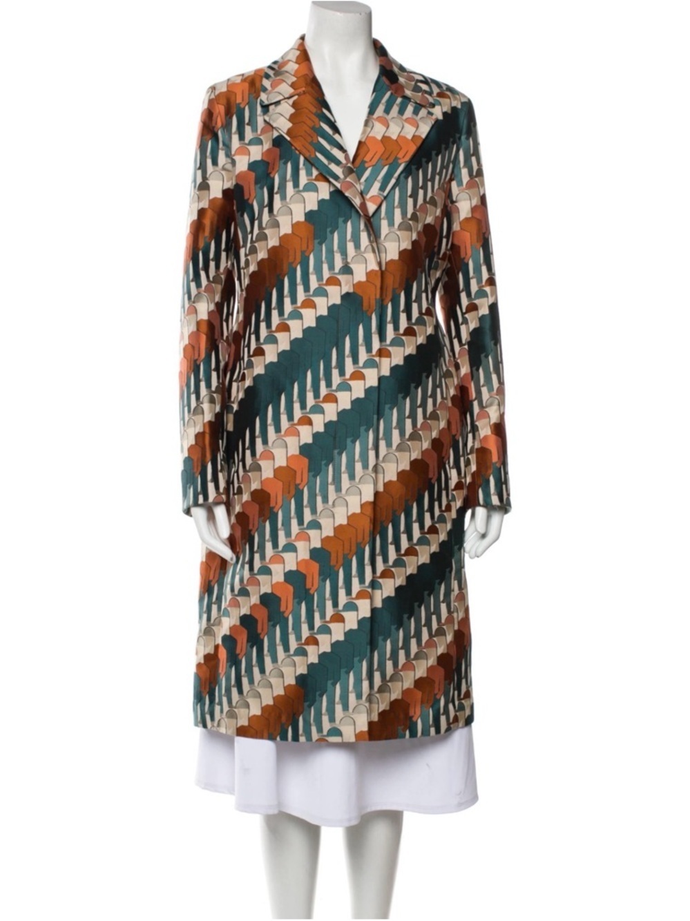 NWT AKRIS Jaromir Multicolor Geometric Print Long Coat Size 12